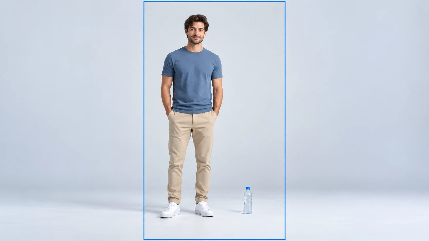 Vertical framing illustration keeping the adult's feet and bottle inside a phone-safe area