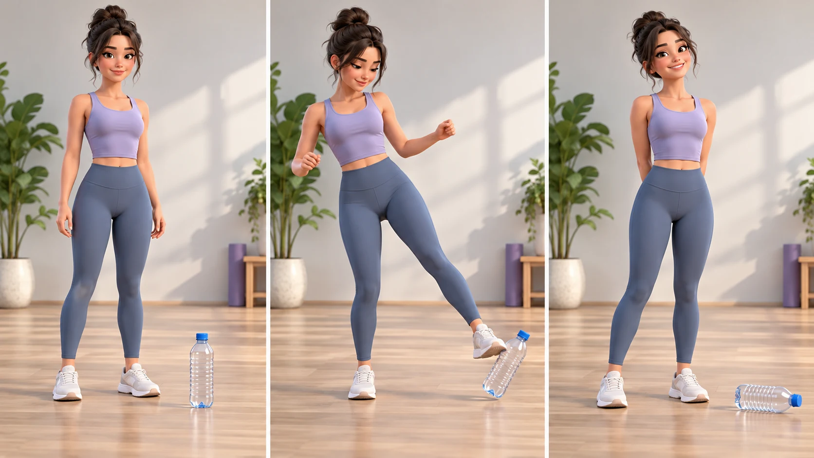 Editorial storyboard showing a fictional adult, a lightweight bottle, a gentle tap, and a balanced finish